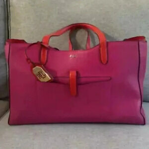 Vintage LAUREN Ralph Lauren Pink / Red Leather Tote Bag * Excellent Condition